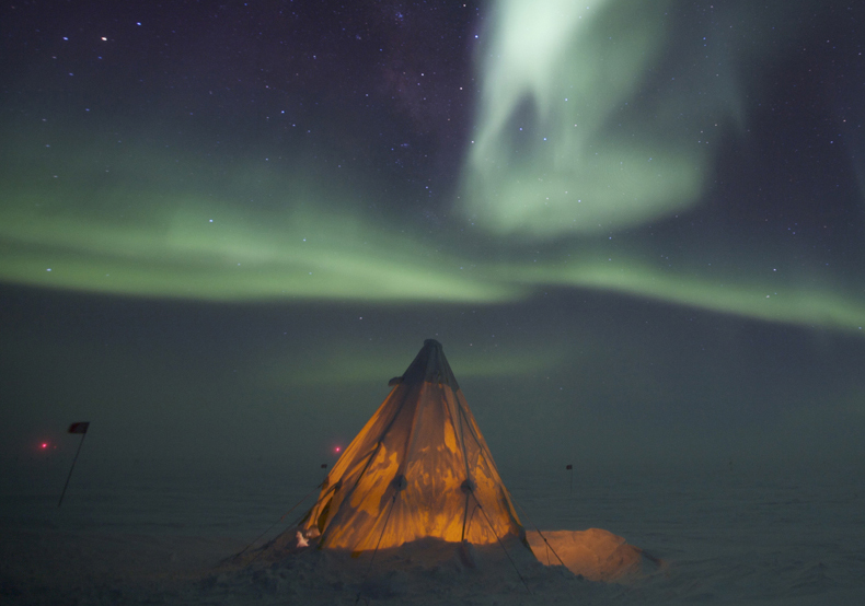 Auroras over a Scott tent