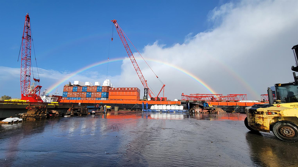 The Martin Ray barge prepares for departure from Seattle to Palmer Station loaded with more than 6,000 tons of  construction equipment and supplies.