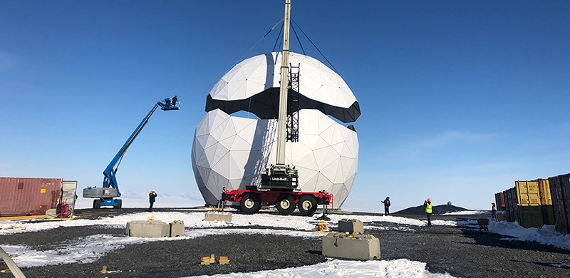 Successful placement of the Ross Island Earth Station antenna reflector assembly